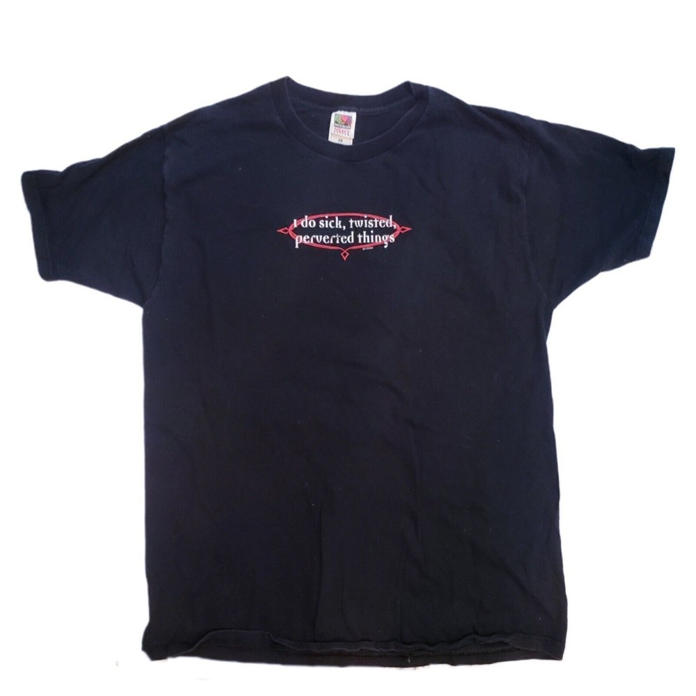 Mens Vintage Fruit of Loom Dark Blue XL Tee Shirt "I Do Sick ...& Twisted Things